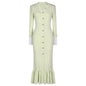 Sandro Elegant V-Neck Mermaid Knit Dress with Button Detail