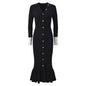 Sandro Elegant V-Neck Mermaid Knit Dress with Button Detail