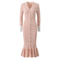 Sandro Elegant V-Neck Mermaid Knit Dress with Button Detail