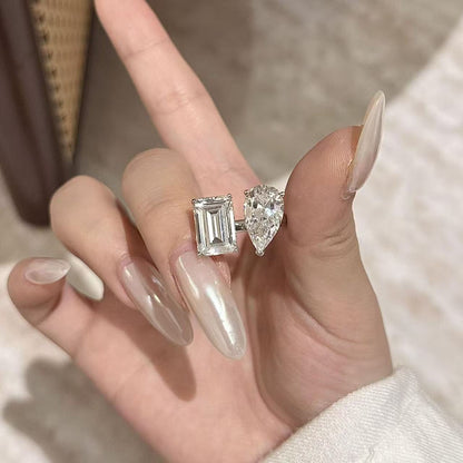 Pear shape Dual Stone Moissanite Ring